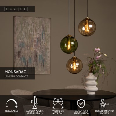 Lucide MONSARAZ - Lámpara colgante - Ø 35 cm - 3xE27 - Verde